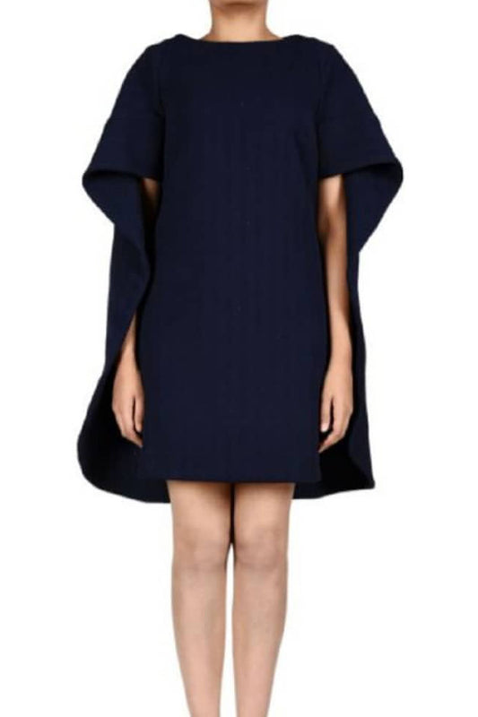 Lady in Navy Cape Dress