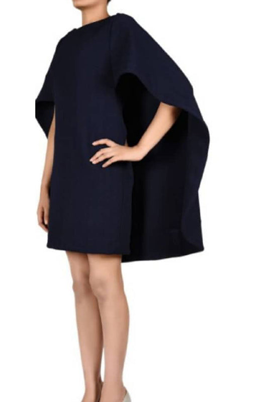 Lady in Navy Cape Dress